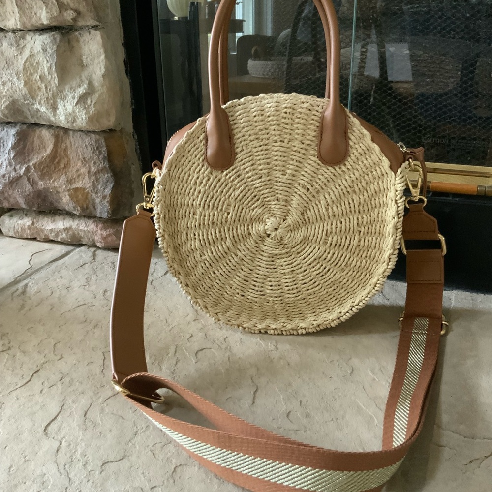Talbots Straw Bag With Leather Trim